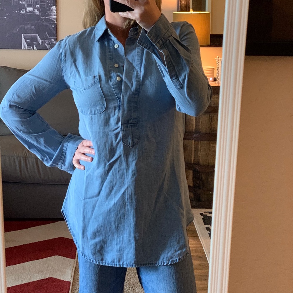 LOFT Chambray Long Sleeve Pop-over Tunic Top